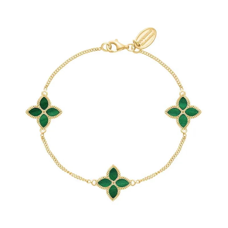 9ct Yellow Gold Malachite Eden Marquise Flower Bracelet sold by Jura Watches