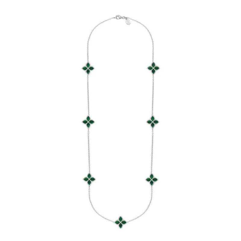 Sterling Silver Malachite Eden Long Marquise Flower Necklace sold by Jura Watches