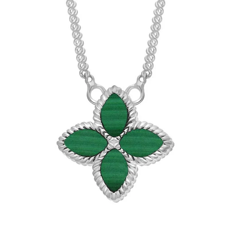 18ct White Gold Malachite Eden Small Marquise Flower Necklace sold by Jura Watches