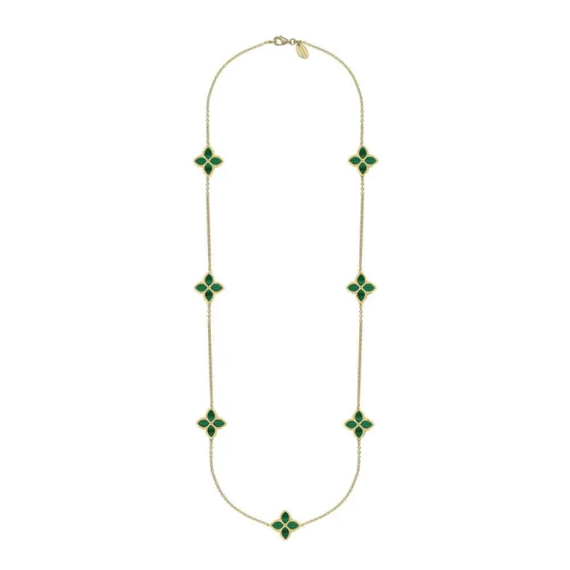 18ct Yellow Gold Malachite Eden Long Marquise Flower Necklace sold by Jura Watches