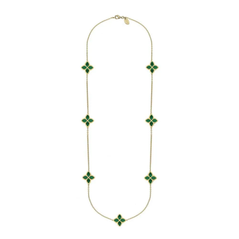 18ct Yellow Gold Malachite Eden Long Marquise Flower Necklace sold by Jura Watches