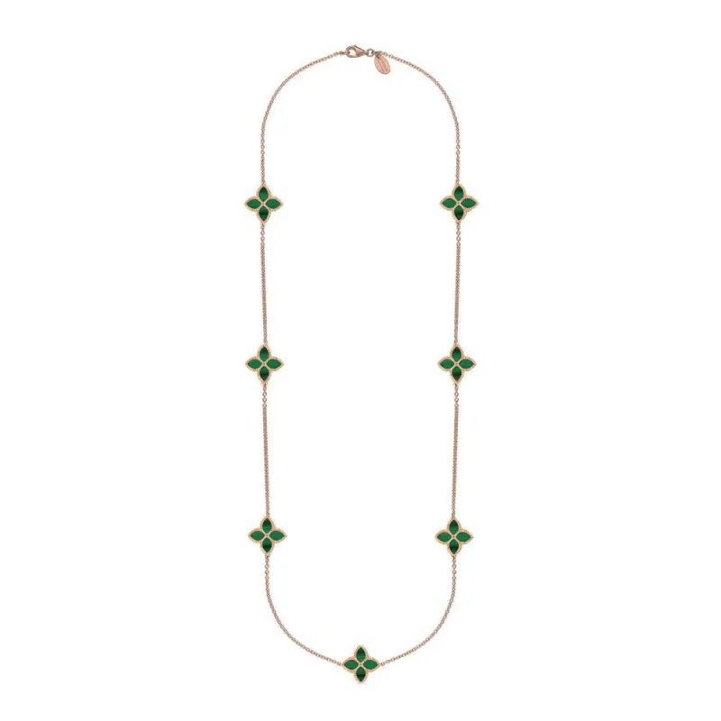 9ct Rose Gold Malachite Eden Long Marquise Flower Necklace sold by Jura Watches