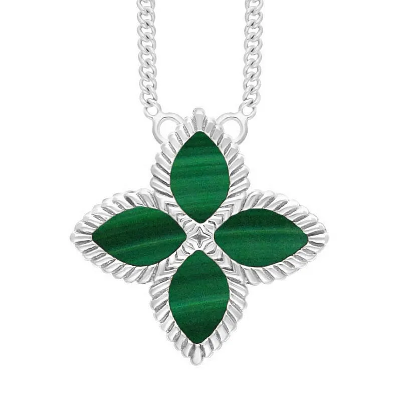 9ct White Gold Malachite Eden Large Marquise Flower Necklace sold by Jura Watches