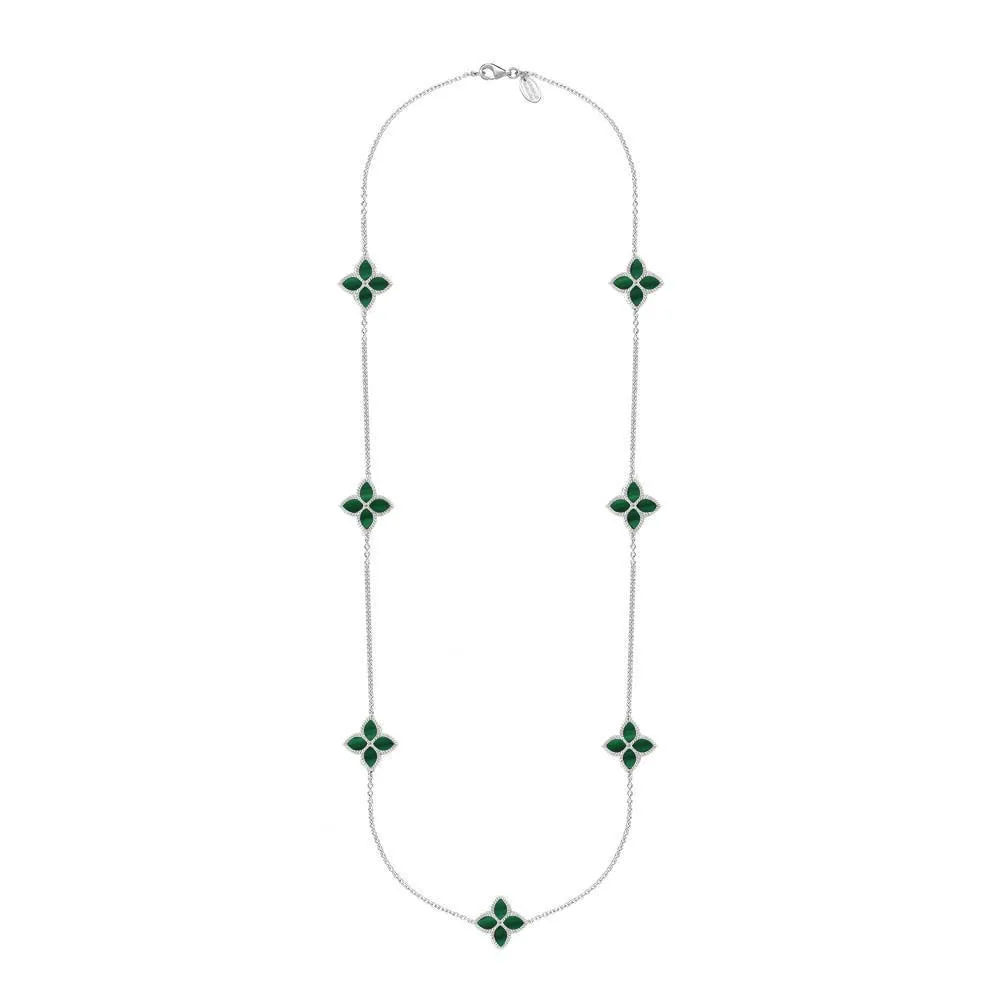 9ct White Gold Malachite Eden Long Marquise Flower Necklace sold by Jura Watches