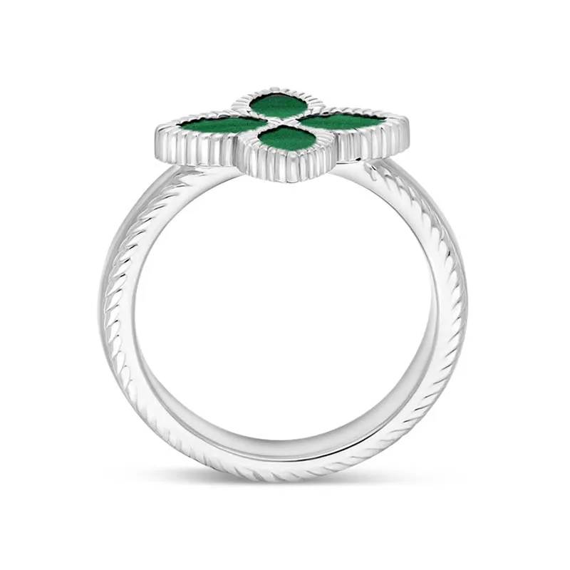 18ct White Gold Malachite Eden Marquise Flower Ring sold by Jura Watches product image thumbnail 3