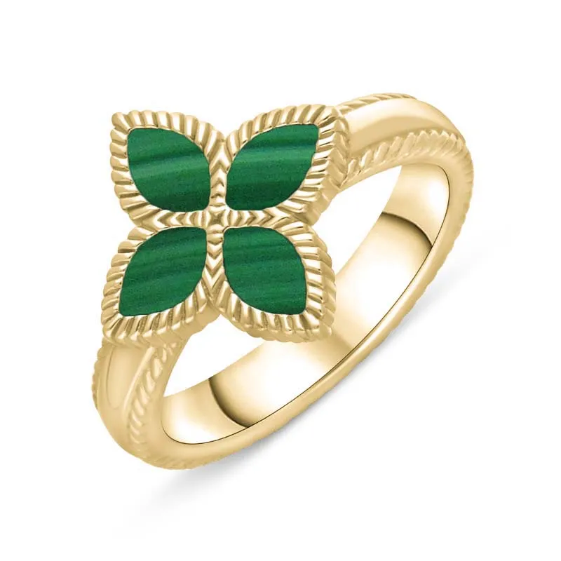 18ct Yellow Gold Malachite Eden Marquise Flower Ring sold by Jura Watches