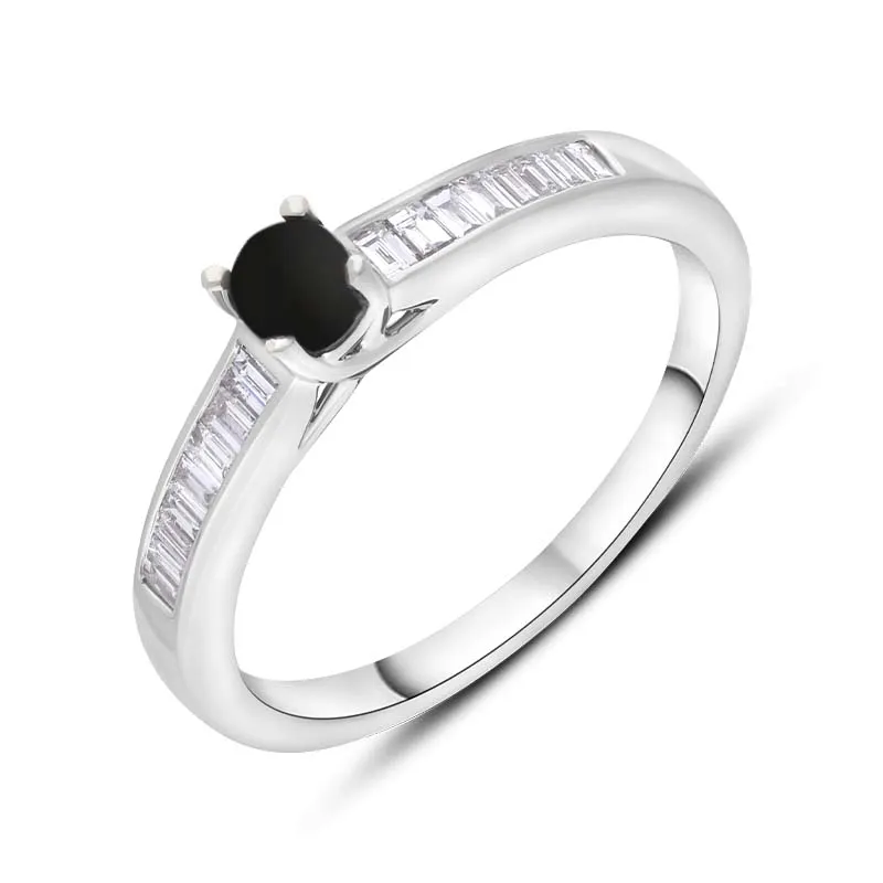 18ct White Gold Whitby Jet Diamond 0.20ct Round Claw Set Ring sold by Jura Watches