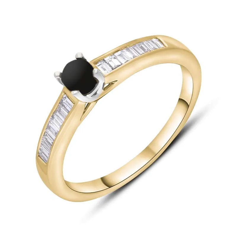 18ct Yellow White Gold Whitby Jet Diamond 0.20ct Round Claw Set Ring sold by Jura Watches
