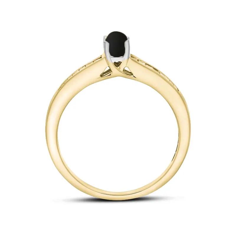 18ct Yellow White Gold Whitby Jet Diamond 0.20ct Round Claw Set Ring sold by Jura Watches product image thumbnail 3