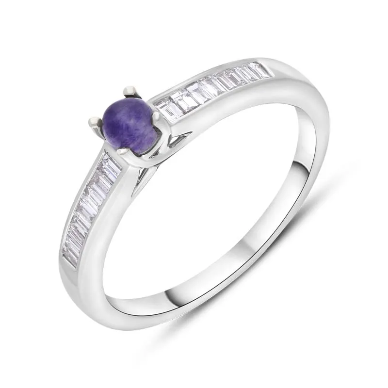 18ct White Gold Blue John Diamond 0.20ct Round Claw Set Ring sold by Jura Watches