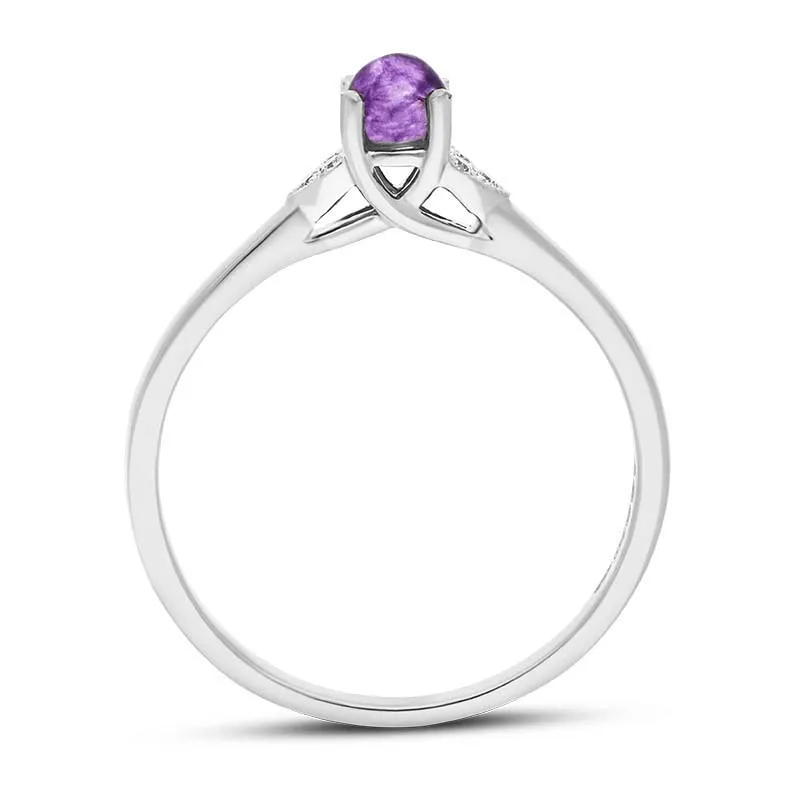 18ct White Gold Blue John Diamond 0.04ct Round Claw Set Ring sold by Jura Watches product image thumbnail 3