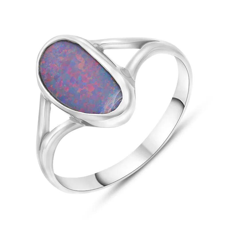 Sterling Silver Opal Doublet Abstract Split Shank Ring D sold by Jura Watches