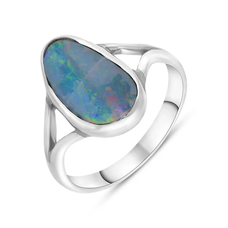 Sterling Silver Opal Doublet Abstract Split Shank Ring D sold by Jura Watches