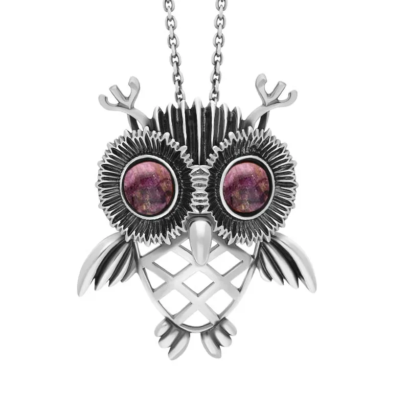 Sterling Silver Large Blue John Owl Necklace sold by Jura Watches