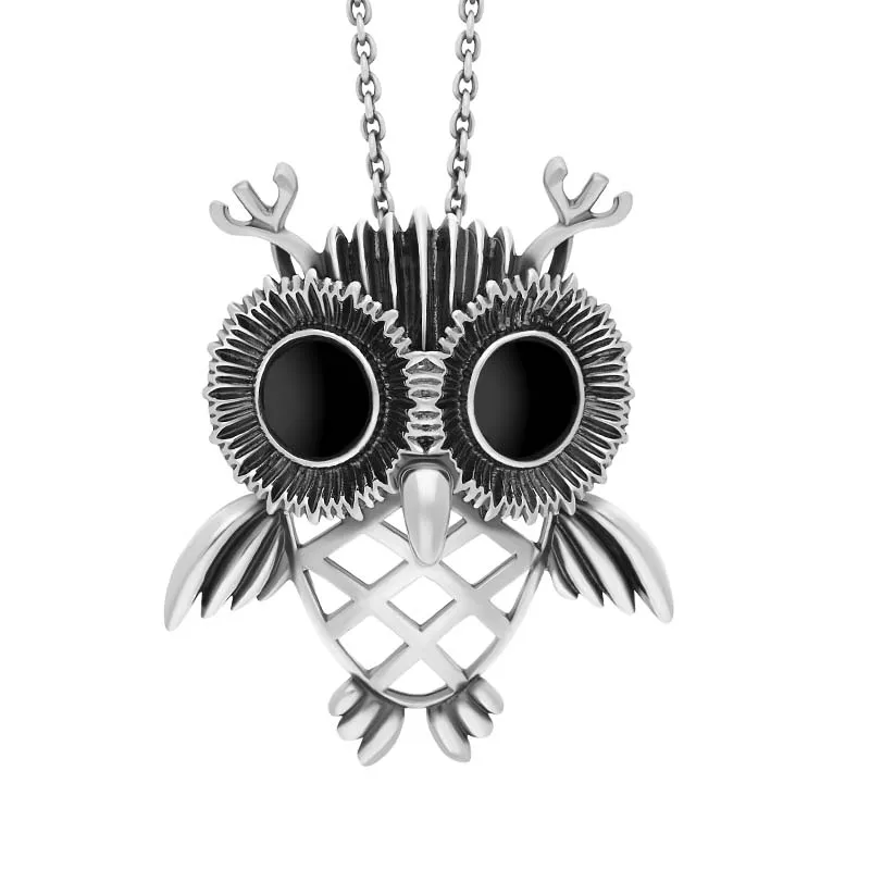 Sterling Silver Large Whitby Jet Owl Necklace sold by Jura Watches