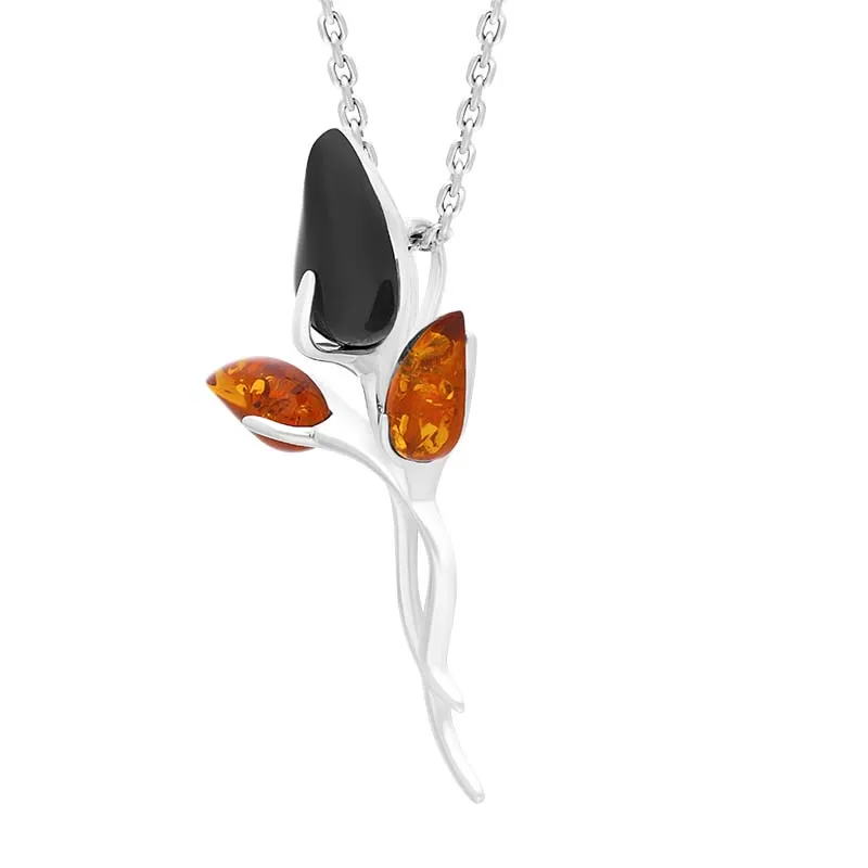 Sterling Silver Whitby Jet Amber Triple Stem Leaf Necklace sold by Jura Watches product image thumbnail 2