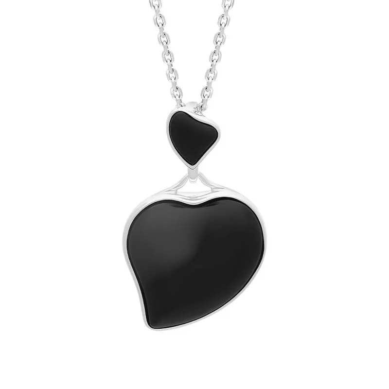 Sterling Silver Whitby Jet Abstract Double Heart Necklace sold by Jura Watches