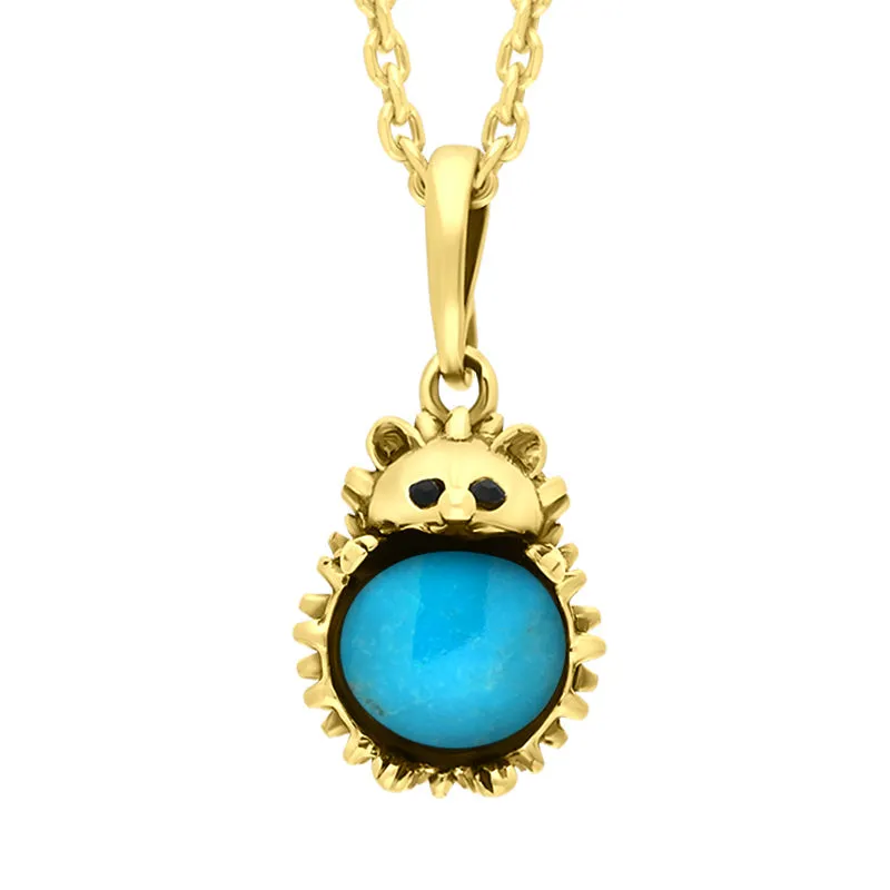 9ct Yellow Gold Turquoise Small Hedgehog Necklace sold by Jura Watches