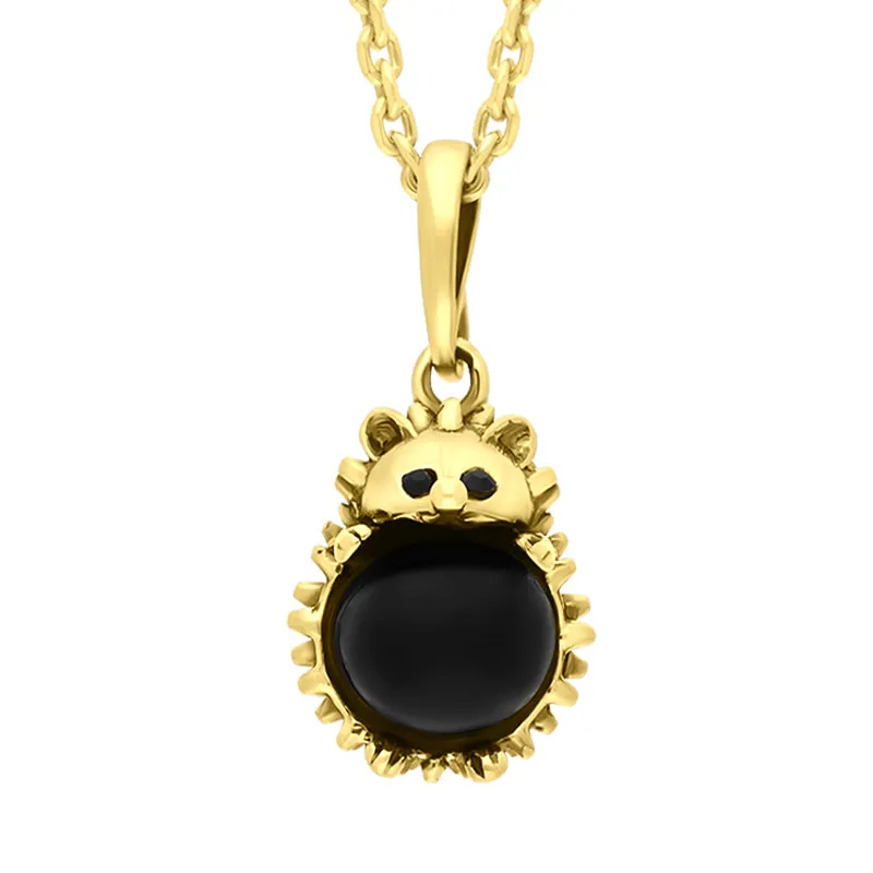 18ct Yellow Gold Whitby Jet Small Hedgehog Necklace sold by Jura Watches