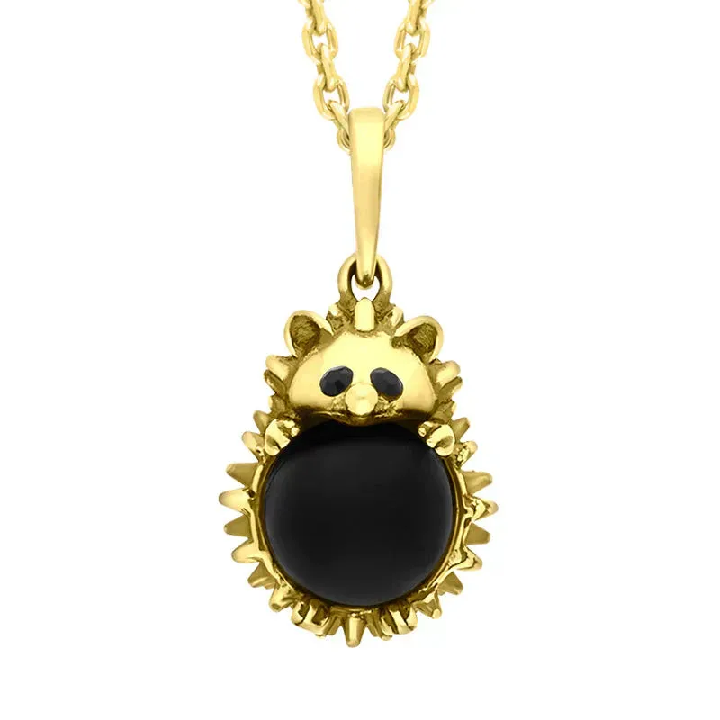 9ct Yellow Gold Whitby Jet Medium Hedgehog Necklace sold by Jura Watches