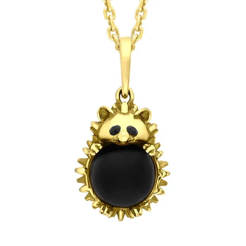18ct Yellow Gold Whitby Jet Medium Hedgehog Necklace sold by Jura Watches