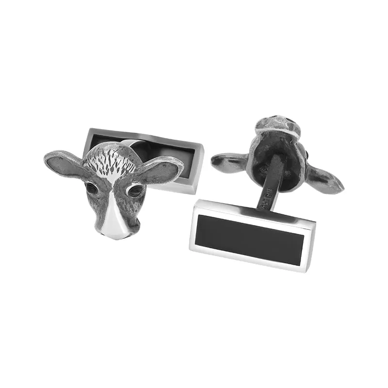 Sterling Silver Whitby Jet Cow Cufflinks sold by Jura Watches
