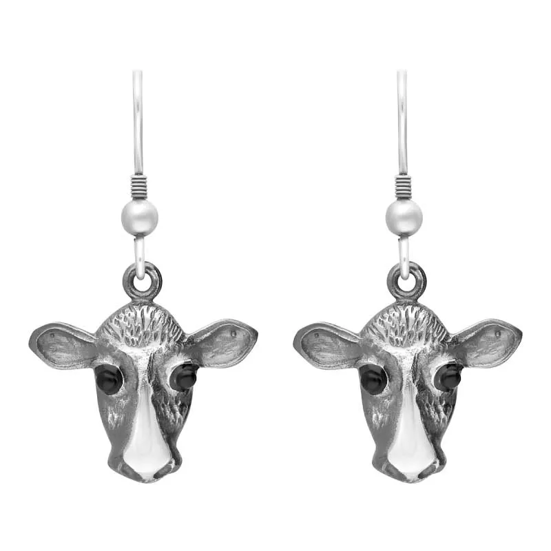 Sterling Silver Whitby Jet Cow Drop Earrings sold by Jura Watches