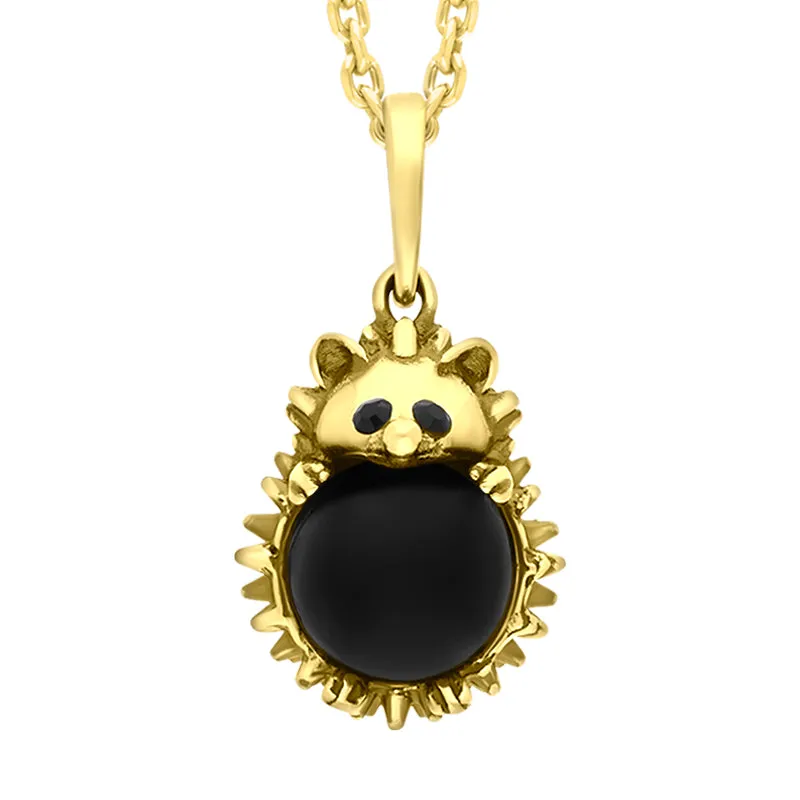 18ct Yellow Gold Whitby Jet Large Hedgehog Necklace sold by Jura Watches
