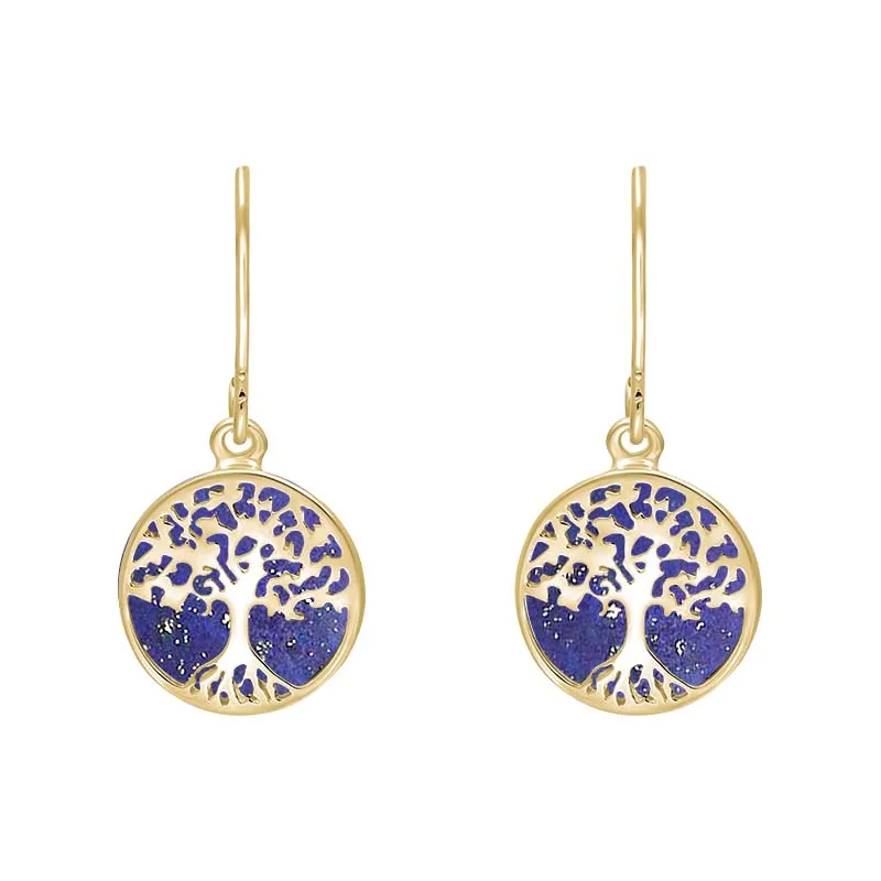 9ct Yellow Gold Lapis Lazuli Round Tree of Life Drop Earrings sold by Jura Watches