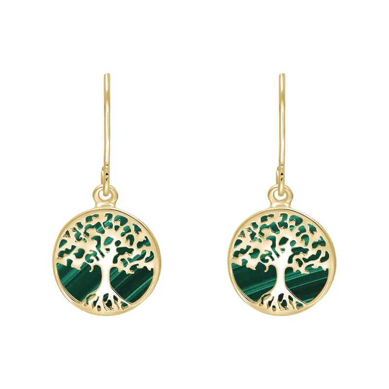 9ct Yellow Gold Malachite Round Tree of Life Drop Earrings sold by Jura Watches