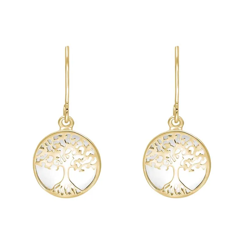 9ct Yellow Gold Bauxite Round Tree of Life Drop Earrings sold by Jura Watches