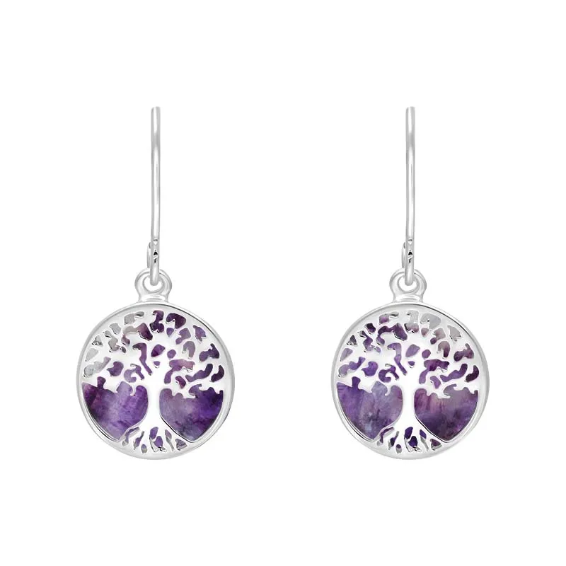 Sterling Silver Blue John Round Tree of Life Drop Earrings sold by Jura Watches