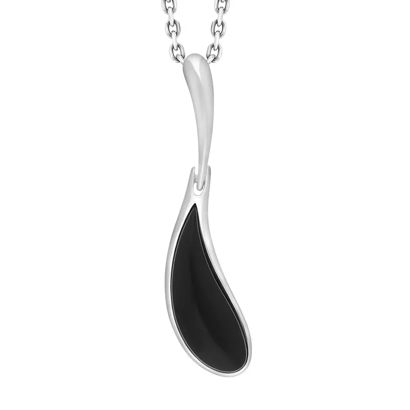 Sterling Silver Whitby Jet Curved Teardrop Necklace sold by Jura Watches
