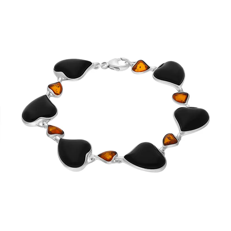 Sterling Silver Whitby Jet Amber Heart Link Bracelet sold by Jura Watches product image thumbnail 2