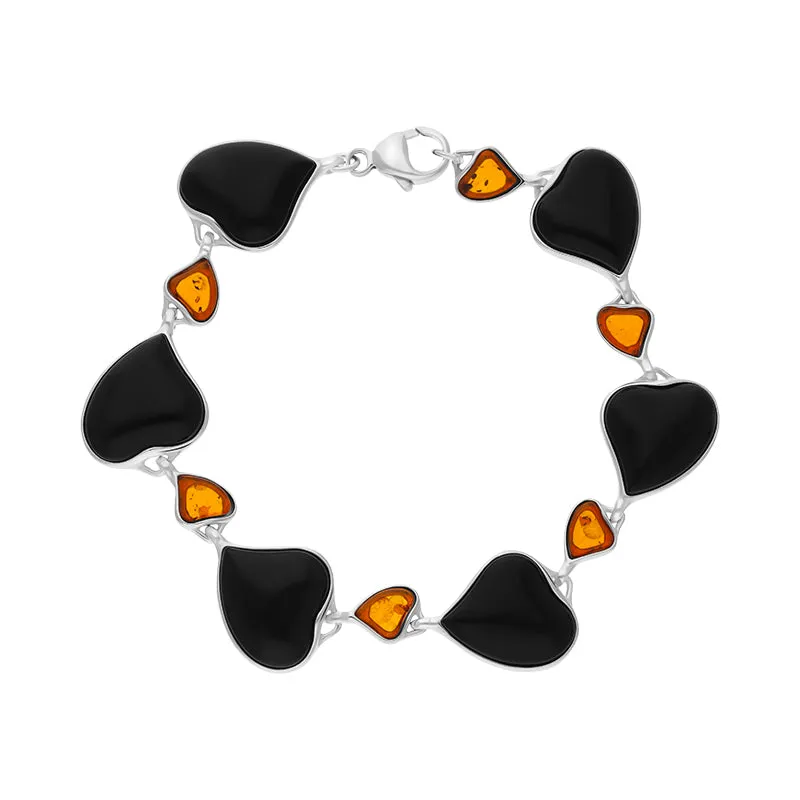Sterling Silver Whitby Jet Amber Heart Link Bracelet sold by Jura Watches