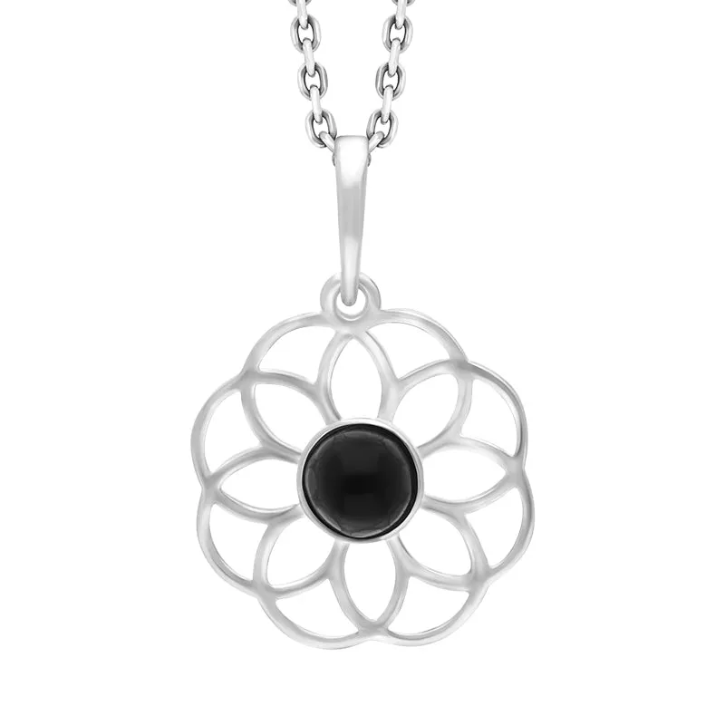 Sterling Silver Whitby Jet Flower Pendant sold by Jura Watches