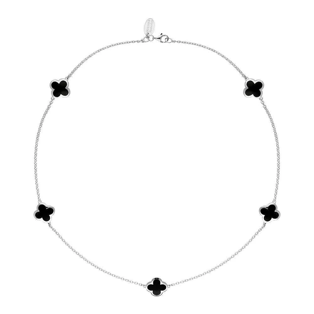 18ct White Gold Whitby Jet Bloom Four Leaf Clover Necklace sold by Jura Watches