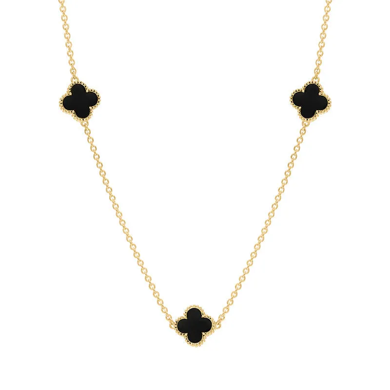 18ct Yellow Gold Whitby Jet Bloom Four Leaf Clover Ball Edge Necklace sold by Jura Watches product image thumbnail 2