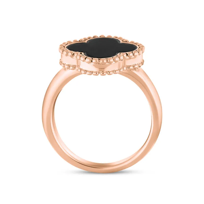 18ct Rose Gold Whitby Jet Bloom Four Leaf Clover Ball Edge Ring sold by Jura Watches product image thumbnail 2