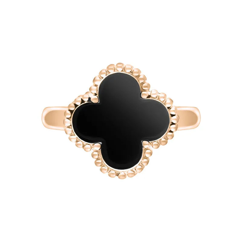 18ct Rose Gold Whitby Jet Bloom Four Leaf Clover Ball Edge Ring sold by Jura Watches product image thumbnail 3