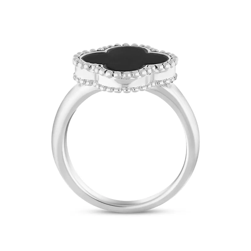 18ct White Gold Whitby Jet Bloom Four Leaf Clover Ball Edge Ring sold by Jura Watches product image thumbnail 2