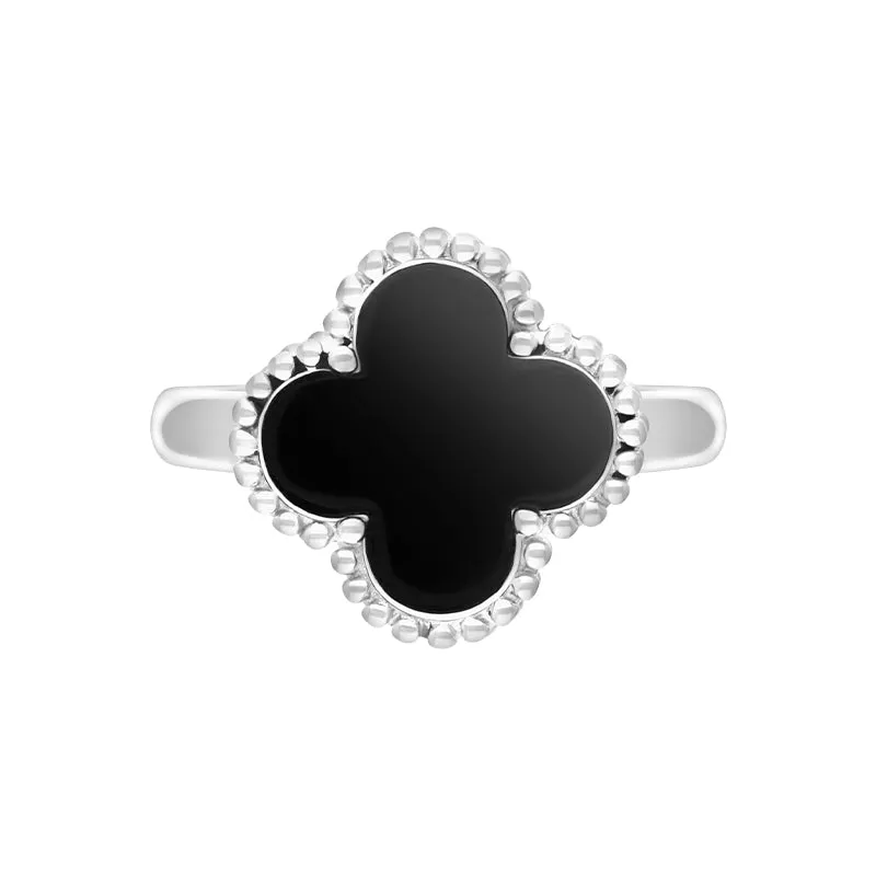 18ct White Gold Whitby Jet Bloom Four Leaf Clover Ball Edge Ring sold by Jura Watches product image thumbnail 3