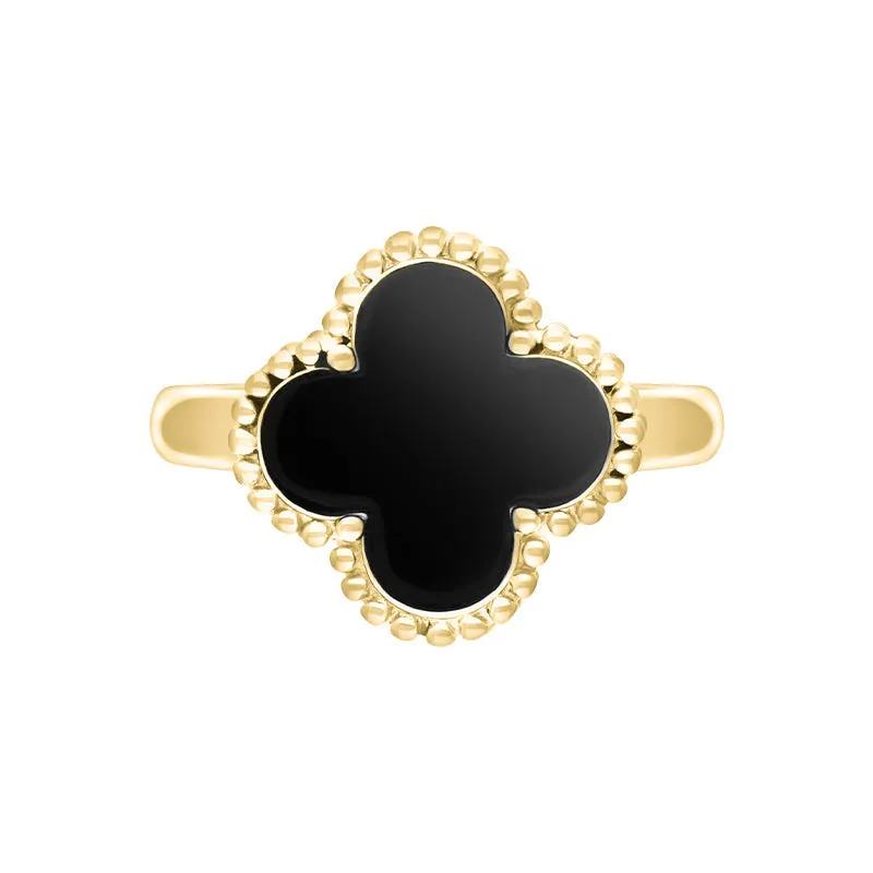 18ct Yellow Gold Whitby Jet Bloom Four Leaf Clover Ball Edge Ring sold by Jura Watches product image thumbnail 3