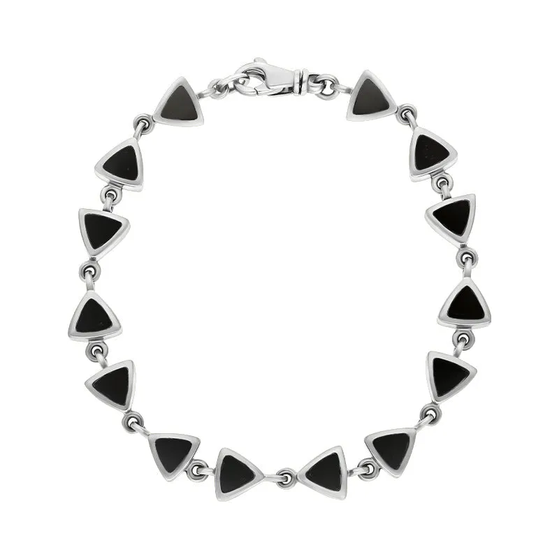 9ct White Gold Whitby Jet Curved Triangle Bracelet sold by Jura Watches