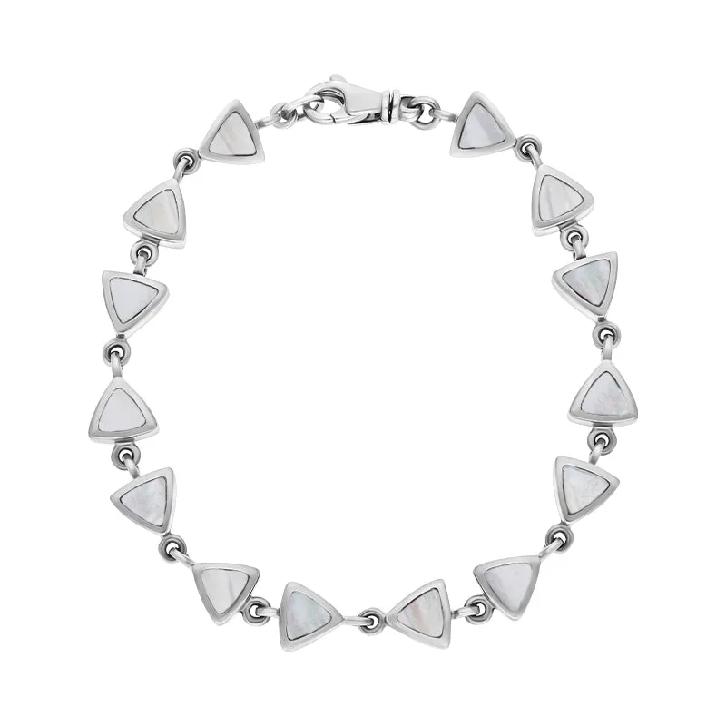 Sterling Silver White Mother of Pearl Curved Triangle Bracelet sold by Jura Watches
