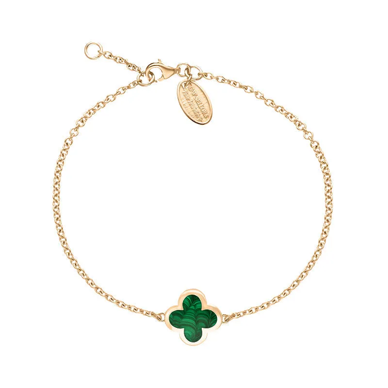 18ct Rose Gold Malachite Bloom Four Leaf Clover Polished Edge Bracelet sold by Jura Watches