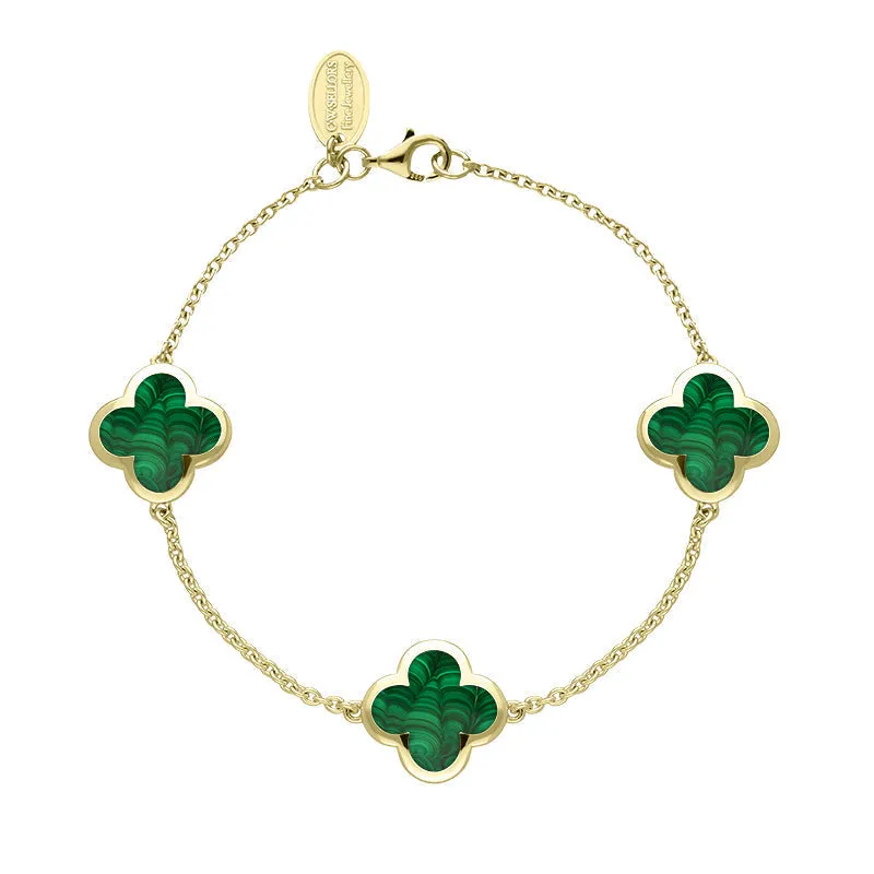 18ct Yellow Gold Malachite Bloom Four Leaf Clover Chain Bracelet sold by Jura Watches