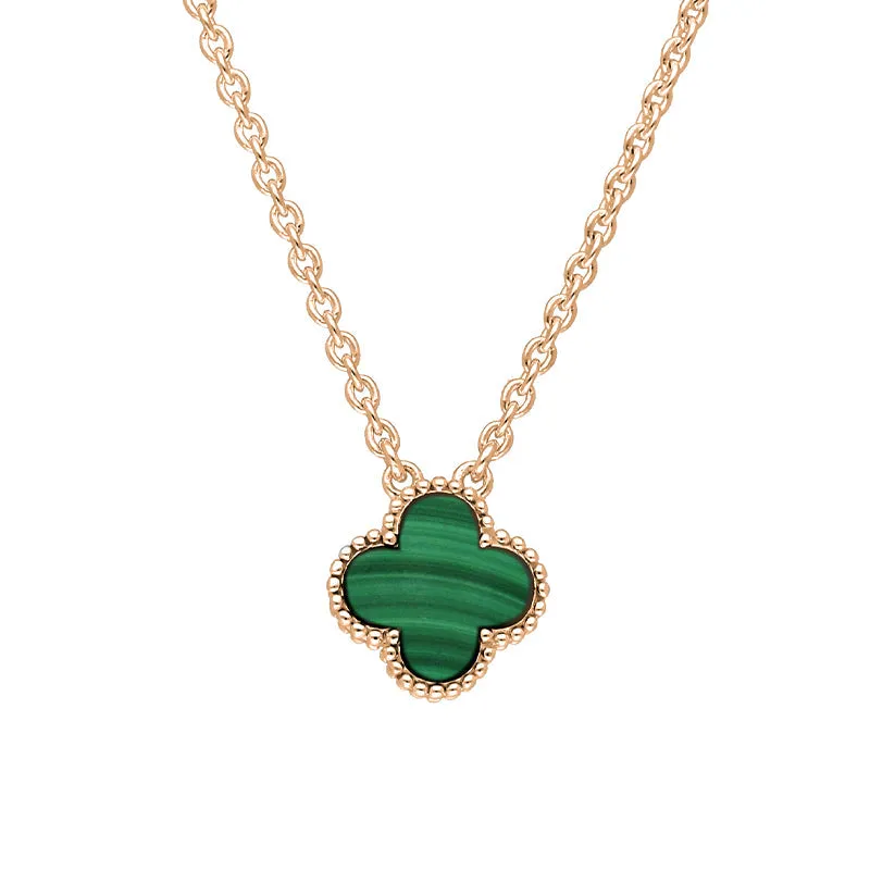 9ct Rose Gold Malachite Bloom Small Four Leaf Clover Ball Edge Chain Necklace sold by Jura Watches