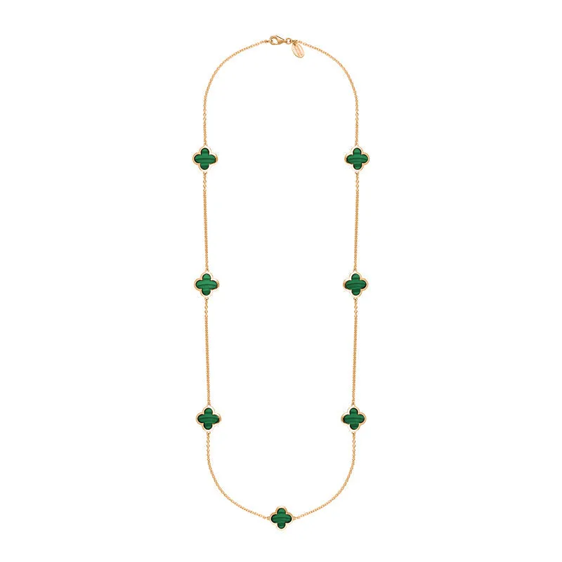 9ct Rose Gold Malachite Bloom Four Leaf Clover Long Necklace sold by Jura Watches