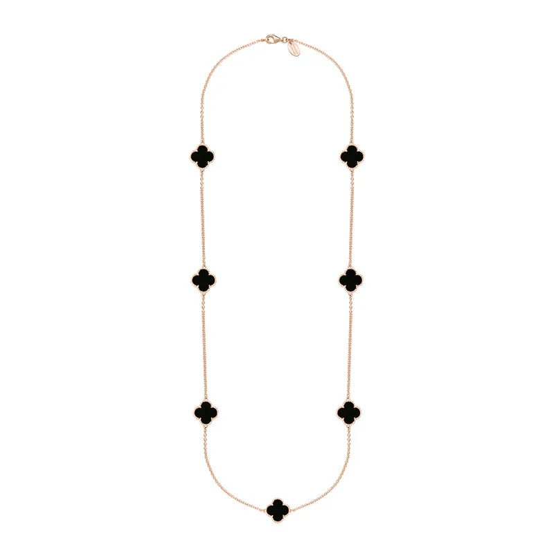 18ct Rose Gold Malachite Bloom Four Leaf Clover Ball Edge Long Necklace sold by Jura Watches